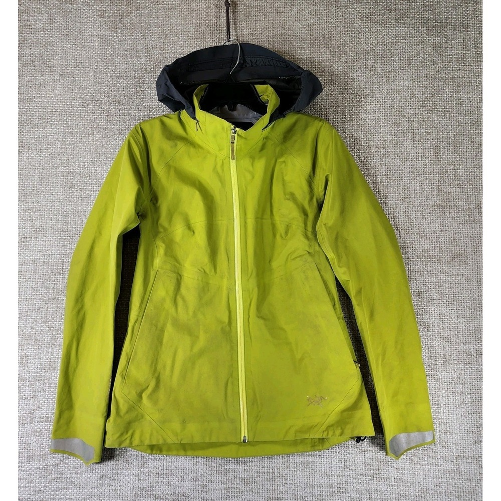 Arc'teryx A2B Commuter Cycling Jacket Womens M Chartreuse Zip Rear Flap Hood